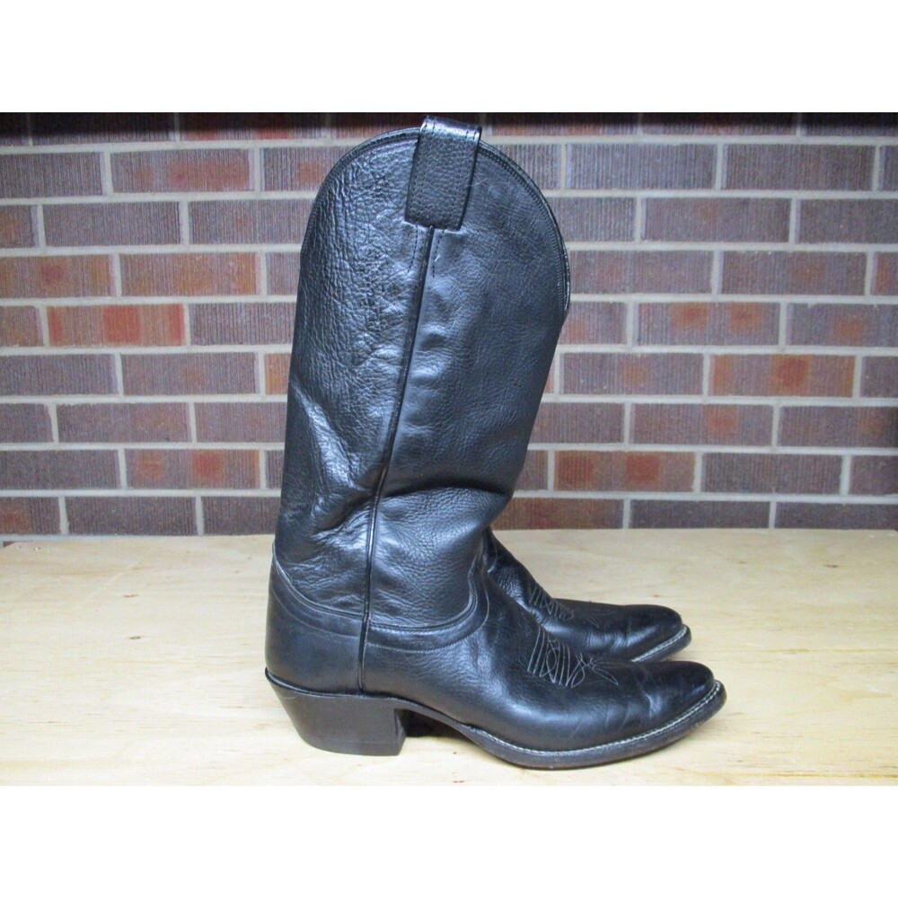 VINTAGE Olathe Cowboy Boots Mens 10 AA Extra Narrow Black Leather Western USA